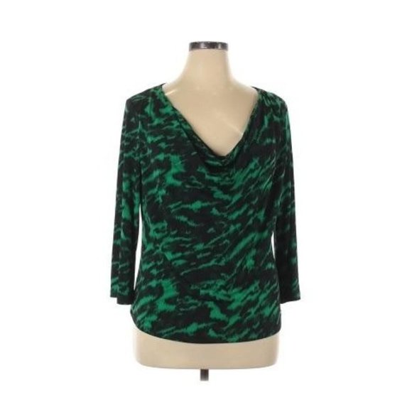 MICHAEL Michael Kors Tops - MICHAEL Michael Kors Cowl Neck Abstract Print Blouse Long Sleeve Black Green XL